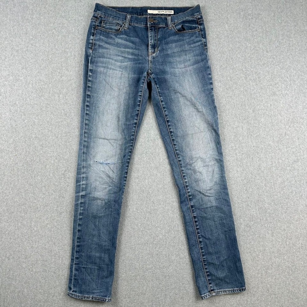 DKNY JEANS Womens Skinny Size 4/32 Blue Wash Straight Leg Denim Jeans Distressed